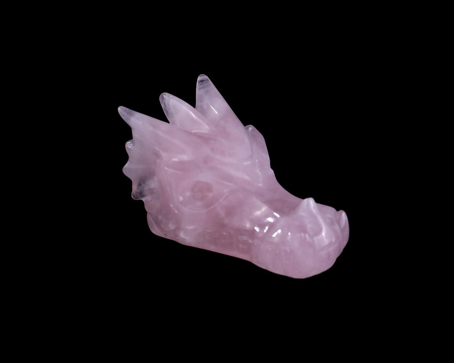 3.0" Rose Quartz Hand Carved Crystal Dragon Skull