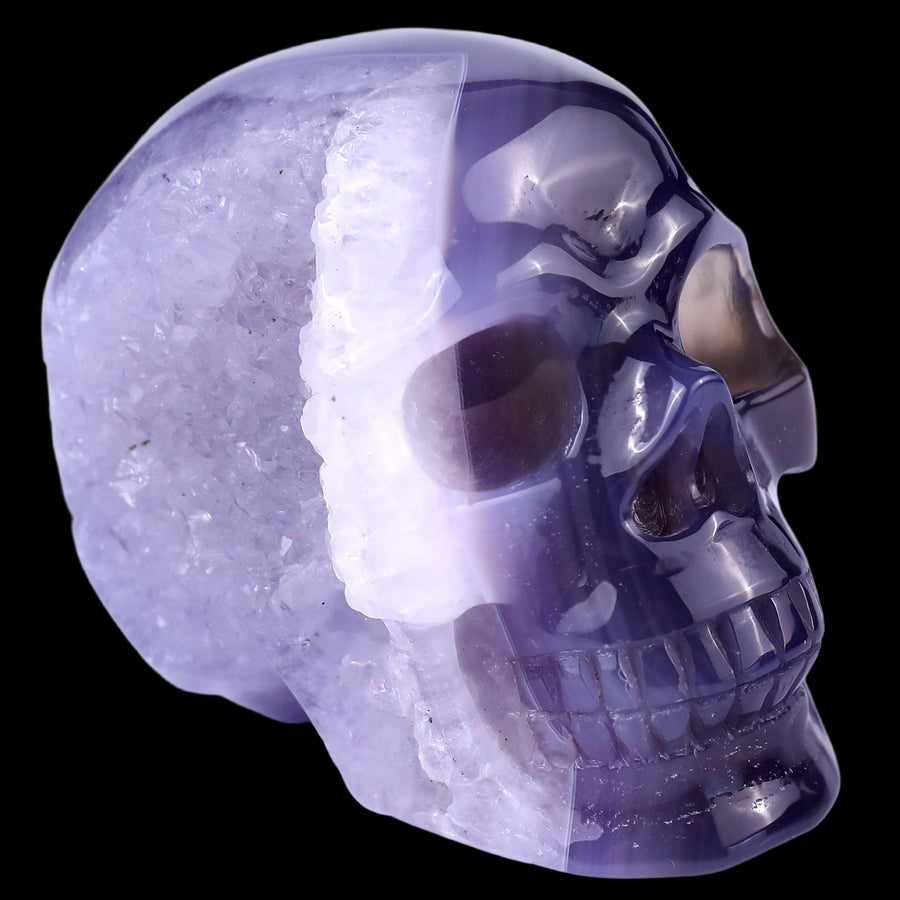 3.3" Geode Agate Hand Carved Crystal Geode Skull