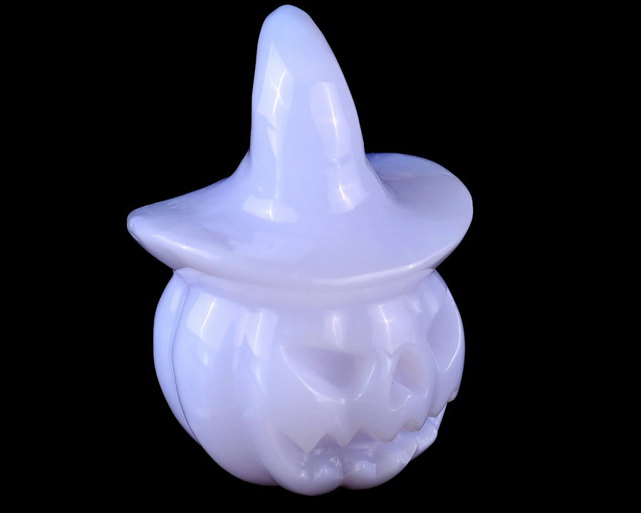 3.3" Blue Chalcedony Hand Carved Wizard Pumpkin