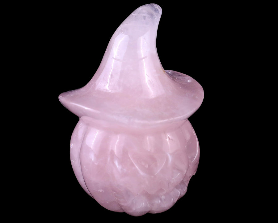 3.3" Rose Quartz Hand Carved Wizard Pumpkin