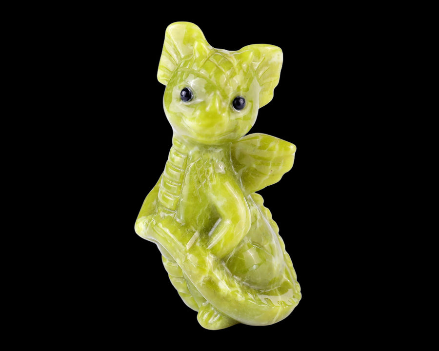 3.3" Serpentine Hand Carved Crystal Cute Baby Dragon