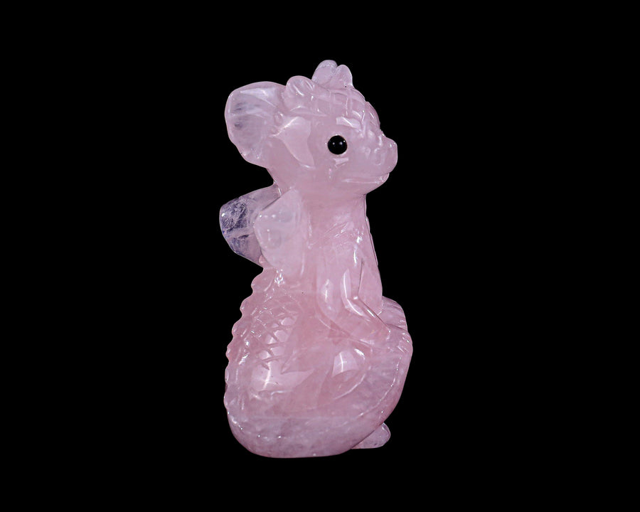 3.3" Rose Quartz Hand Carved Cute Baby Dragon