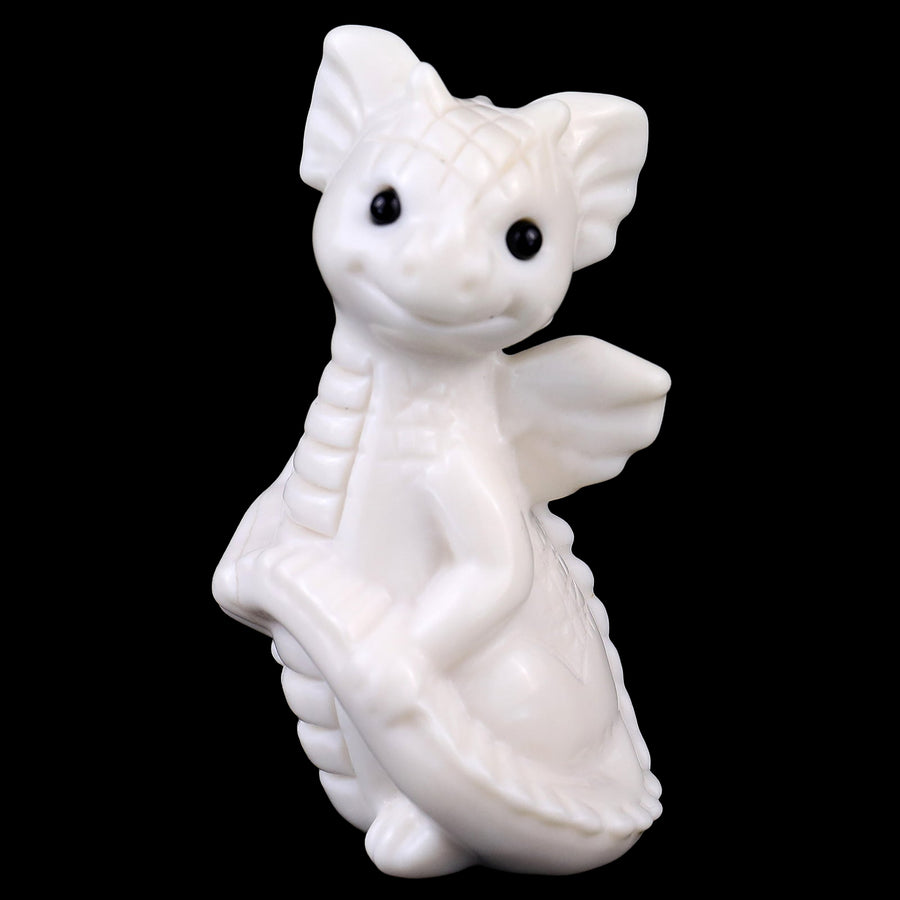 3.3" White Jade Hand Carved Cute Baby Dragon