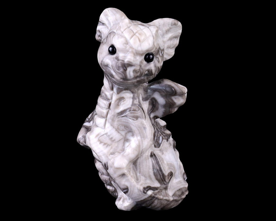 3.3" Black Crazy Agate Hand Carved Cute Baby Dragon