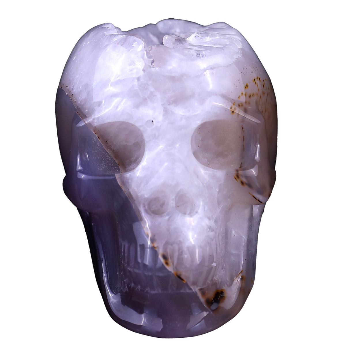 Kindred Vein 3.4" Geode Agate Hand Carved Crystal Geode Skull Sculpture (SKU: 2100010) - Photo 2