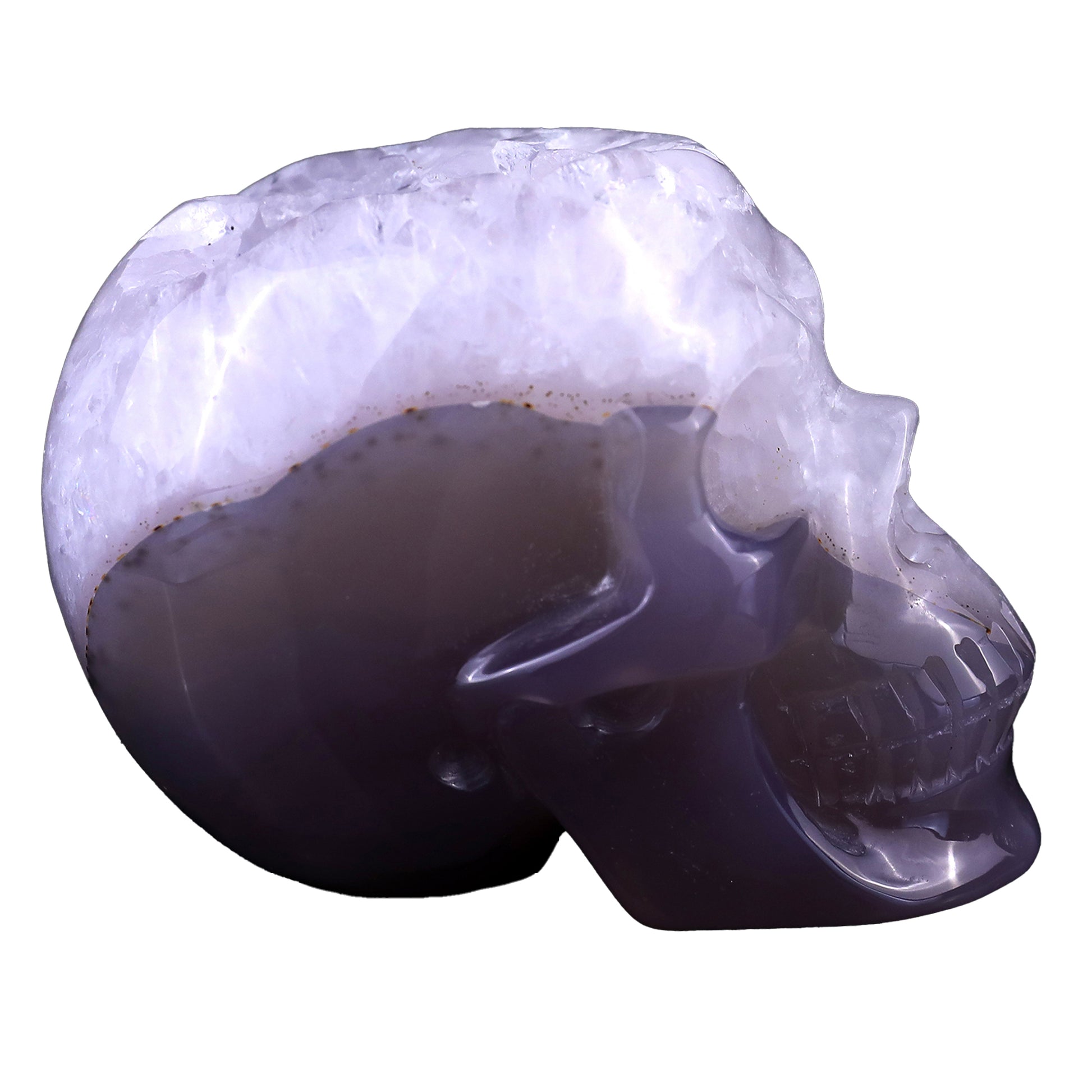 Kindred Vein 3.4" Geode Agate Hand Carved Crystal Geode Skull Sculpture (SKU: 2100009) - Photo 3