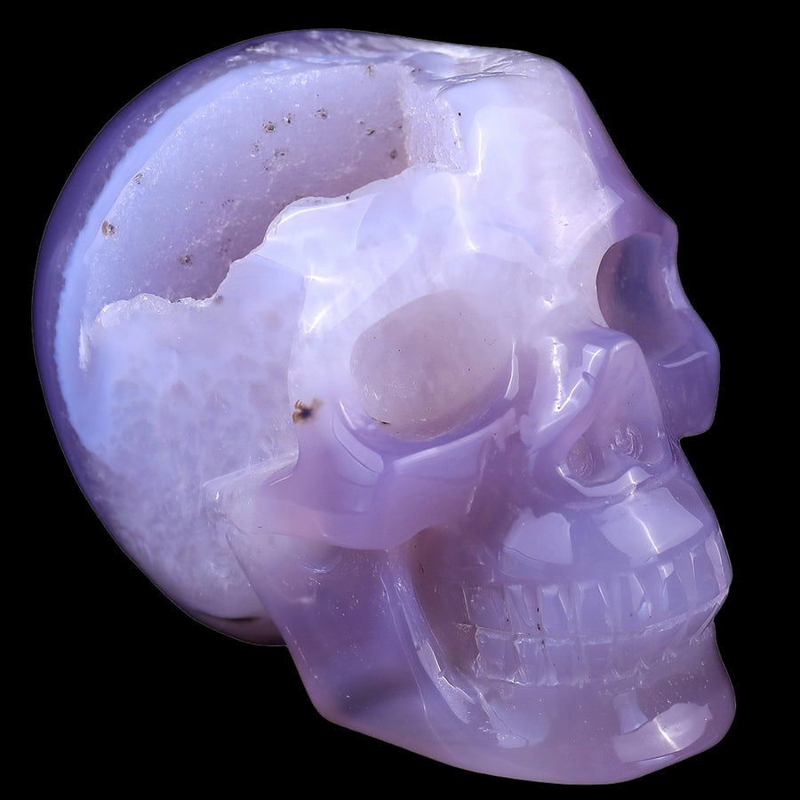3.4" Geode Agate Hand Carved Crystal Geode Skull | No.010