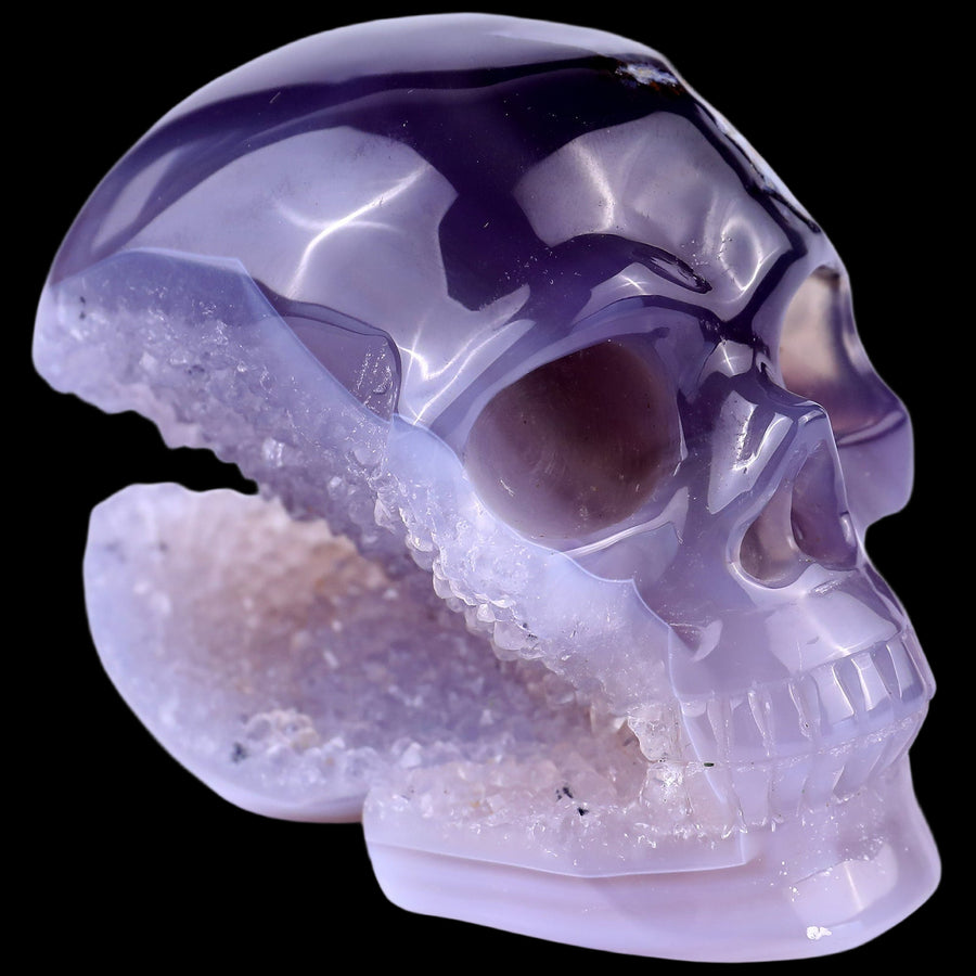 3.5" Geode Agate Hand Carved Crystal Geode Skull