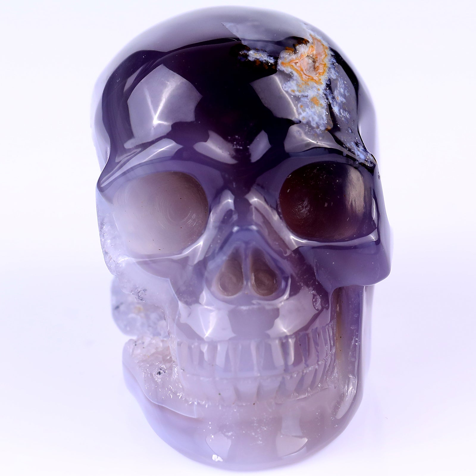 Kindred Vein 3.5" Geode Agate Hand Carved Crystal Geode Skull Sculpture (SKU: 2100022) - Photo 4