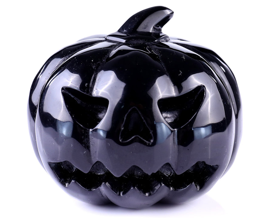 2.6" Black Obsidian Hand Carved Crystal Pumpkin