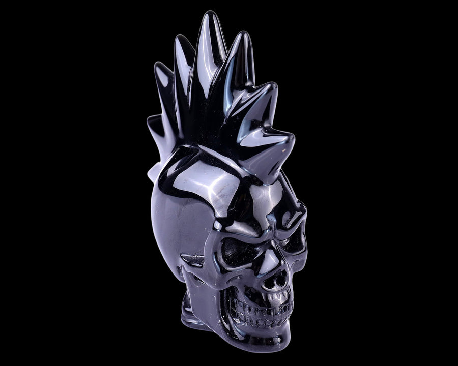 3.7" Black Obsidian Hand Carved Realistic Punk Skull