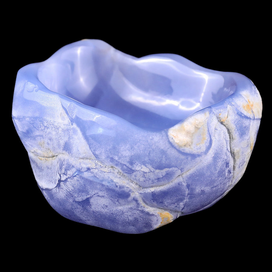 3.6" Blue Chalcedony Hand Carved Crystal Bowl