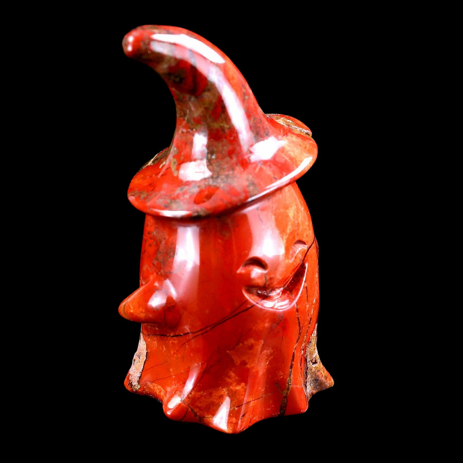 3.6" Natural Red Jasper Hand Carved Crystal Wizard Ghost, Halloween Gift