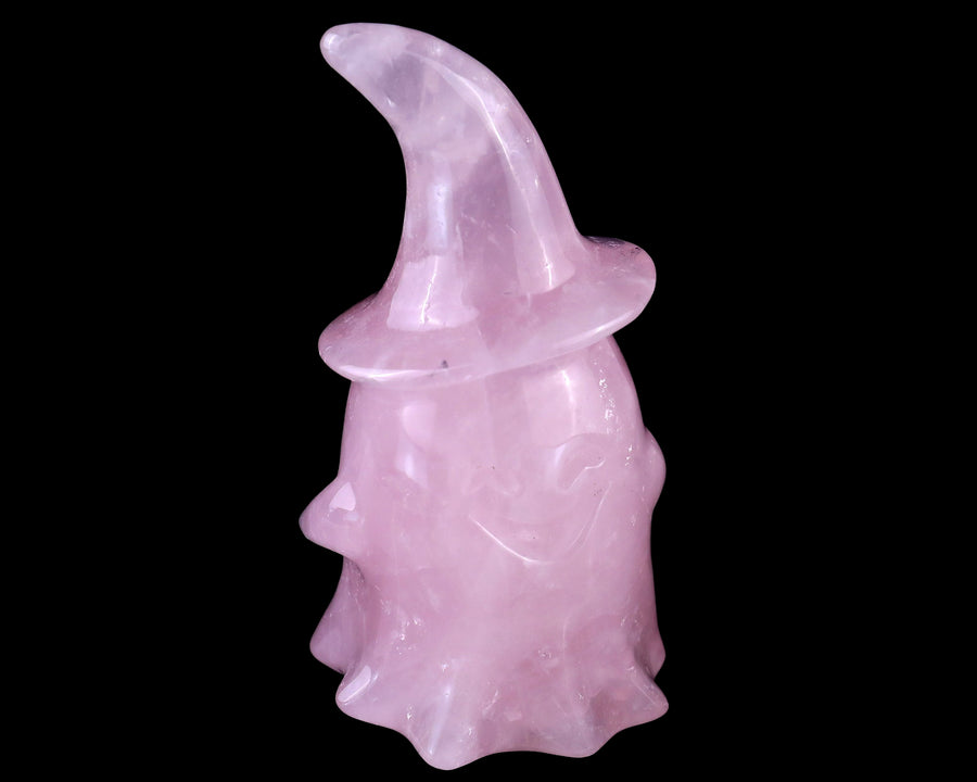 3.6" Natural Rose Quartz Hand Carved Crystal Wizard Ghost, Halloween Gift