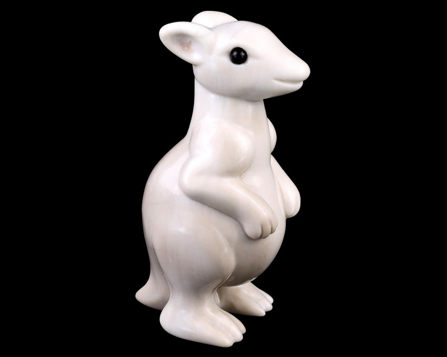 3.6" White Jade Hand Carved Crystal Kangaroo
