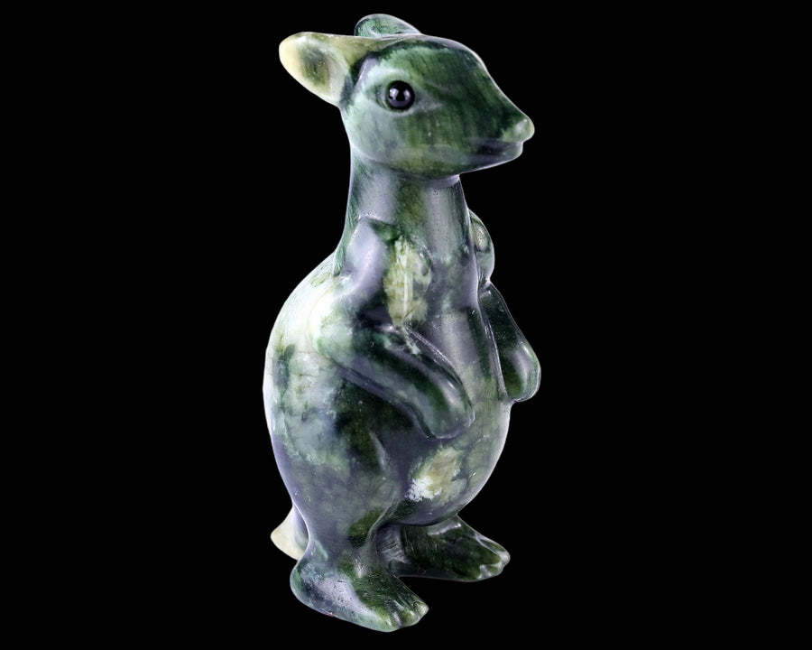 3.7" Serpentine Hand Carved Crystal Kangaroo