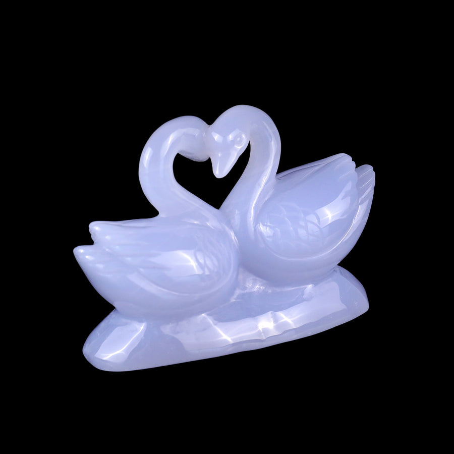 3.8" Blue Chalcedony Hand Carved Crystal Swans