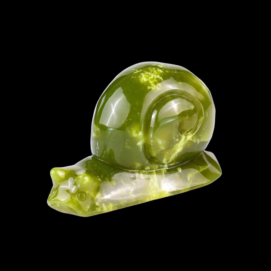3.8" Serpentine Hand Carved Crystal Snail