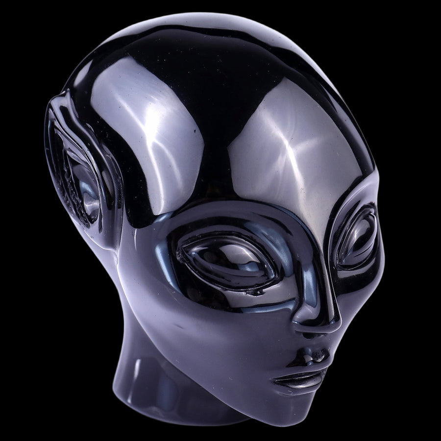 3.9" Black Obsidian Hand Carved Crystal Elf Alien