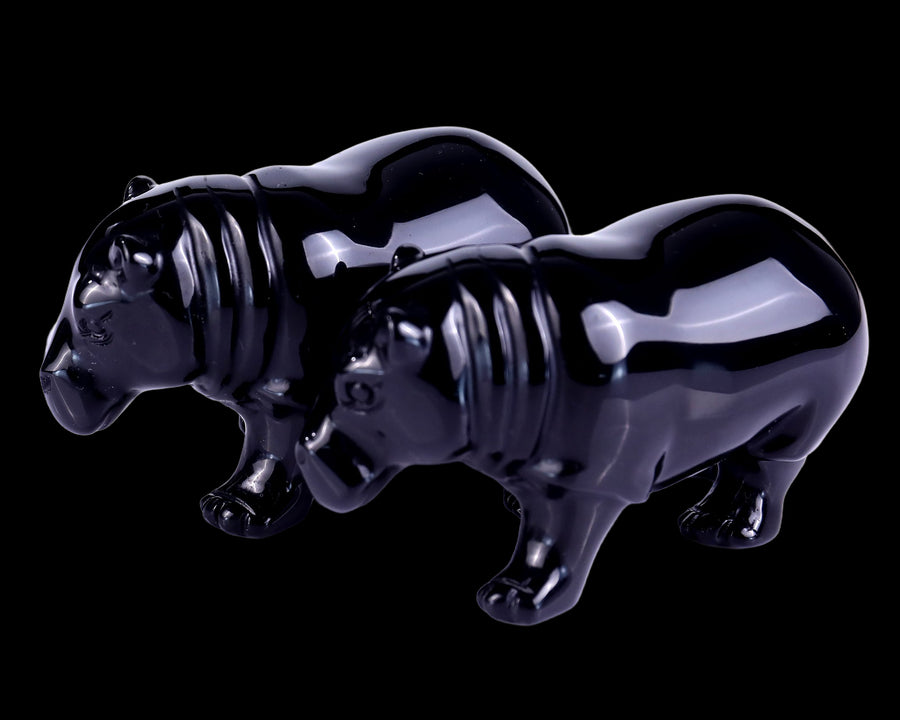 3.9" Black Obsidian Hand Carved Crystal Hippo