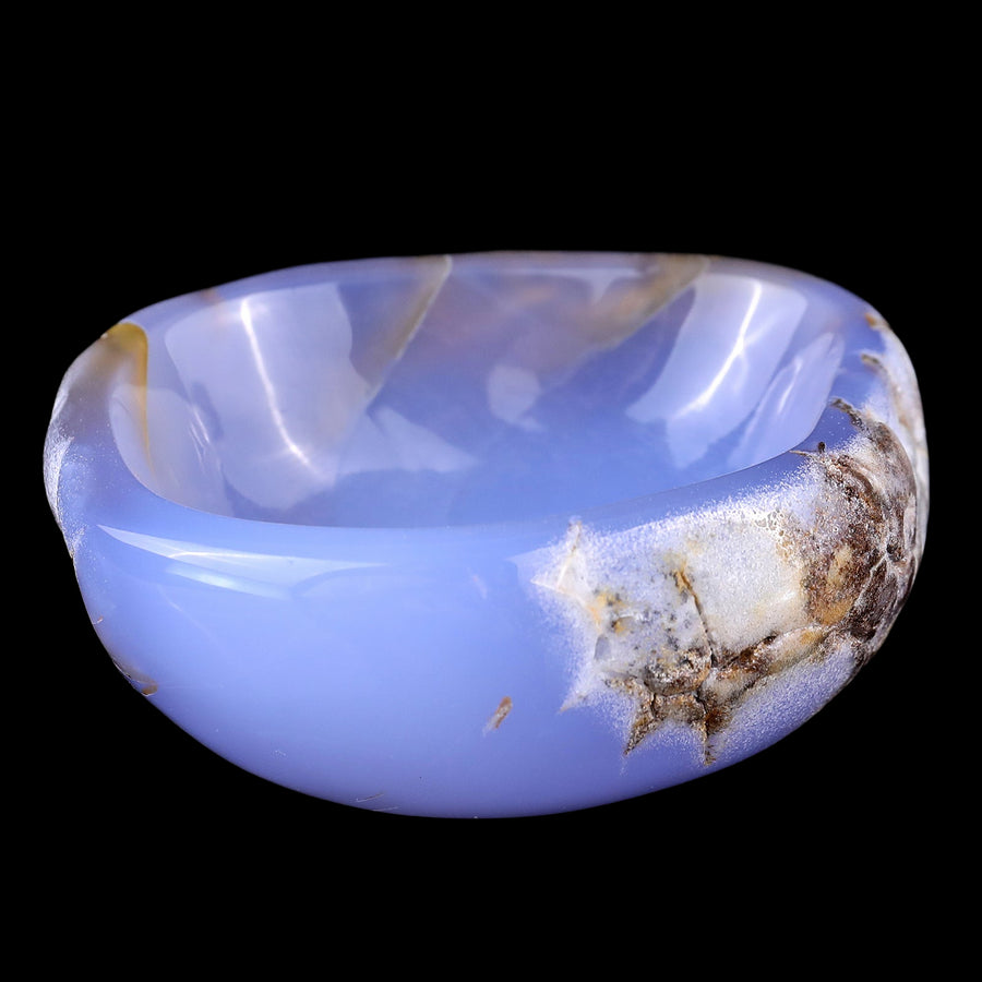 3.9" Blue Chalcedony Hand Carved Crystal Bowl