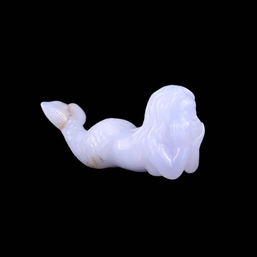 3.9" Blue Chalcedony Hand Carved Crystal Mermaid
