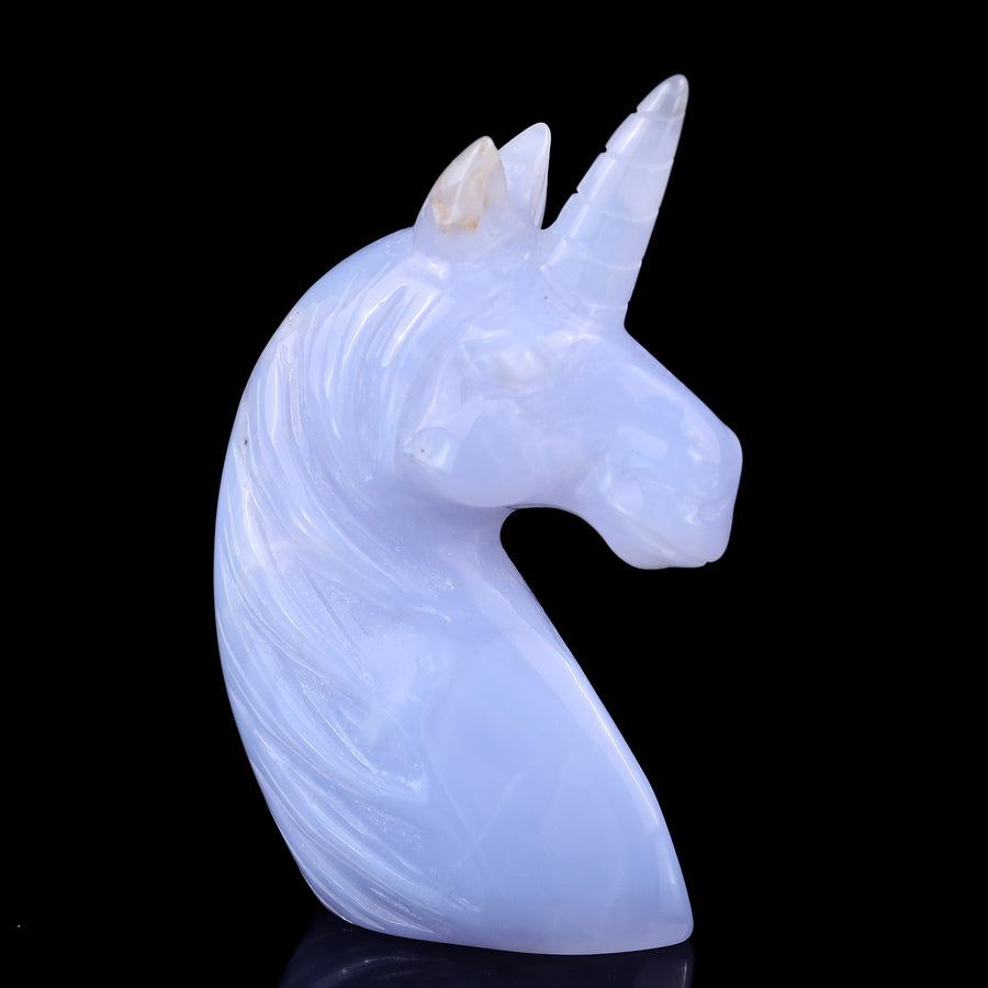 3.9" Blue Chalcedony Hand Carved Crystal Unicorn