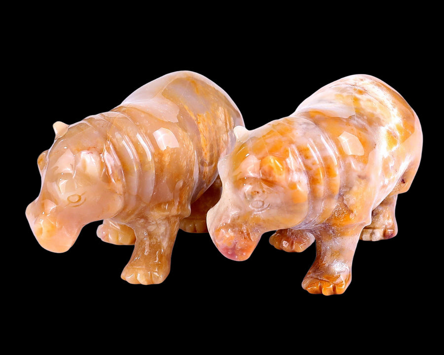 3.9" Chalcedony Hand Carved Crystal Hippo