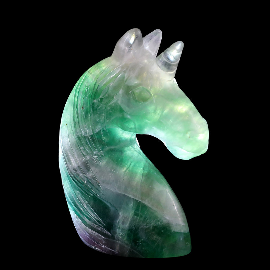 3.9" Rainbow Fluorite Hand Carved Crystal Unicorn