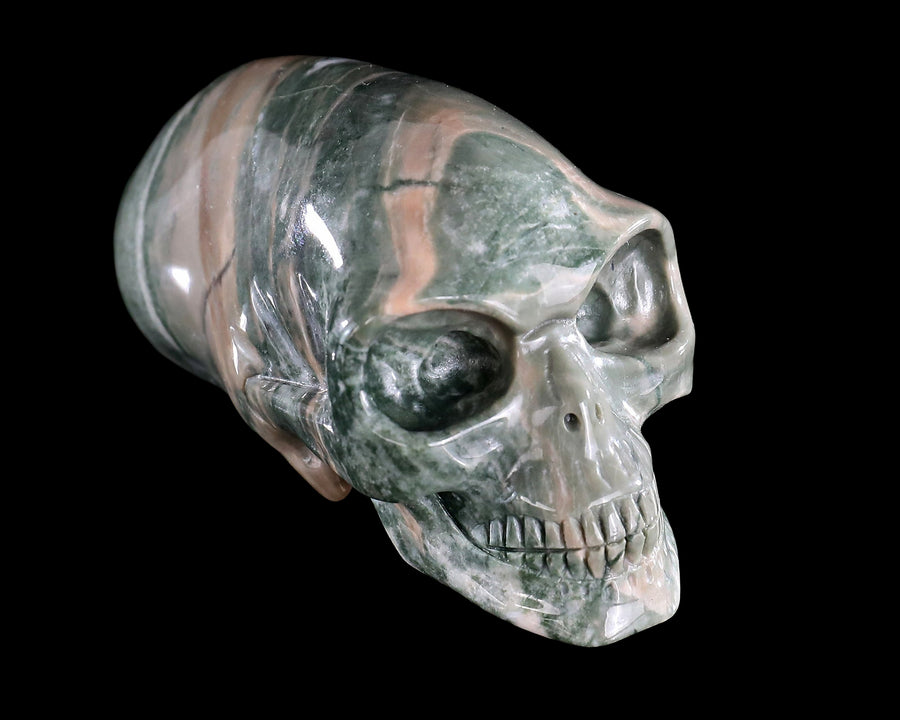 3.9" Nine Dragon Jade Hand Carved Elongated Mayan Alien Skull