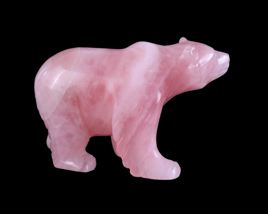 3.9" Rose Quartz Hand Carved Crystal Polar Bear