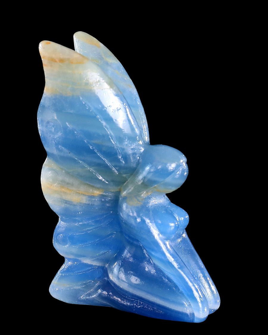 3" Blue Onyx Hand Carved Crystal Flower Faerie