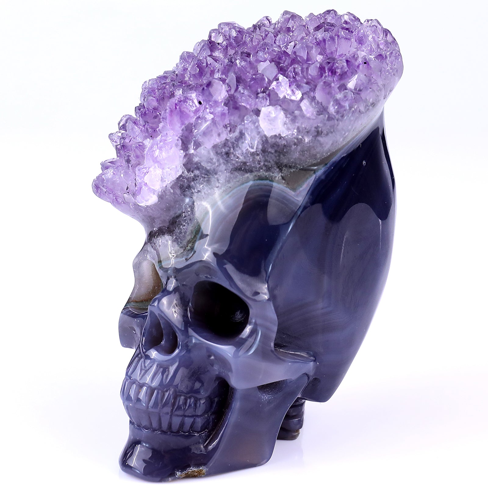 Kindred Vein 4.1" Amethyst Druse Agate Hand Carved Skull Sculpture (SKU: 2100040) - Photo 7