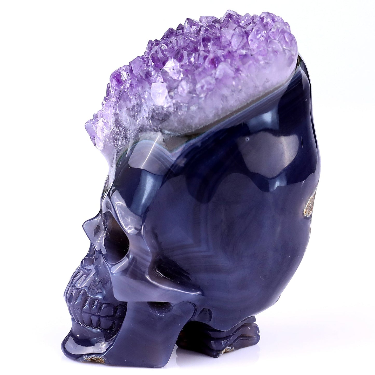 Kindred Vein 4.1" Amethyst Druse Agate Hand Carved Skull Sculpture (SKU: 2100040) - Photo 4