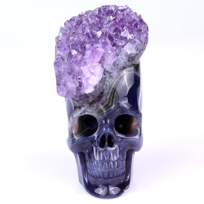 Kindred Vein 4.1" Amethyst Druse Agate Hand Carved Skull Sculpture (SKU: 2100040) - Photo 2