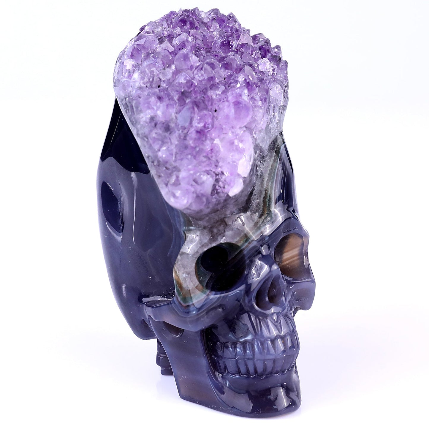 Kindred Vein 4.1" Amethyst Druse Agate Hand Carved Skull Sculpture (SKU: 2100040) - Photo 1