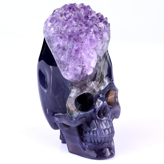 Kindred Vein 4.1" Amethyst Druse Agate Hand Carved Skull Sculpture (SKU: 2100040) - Photo 1