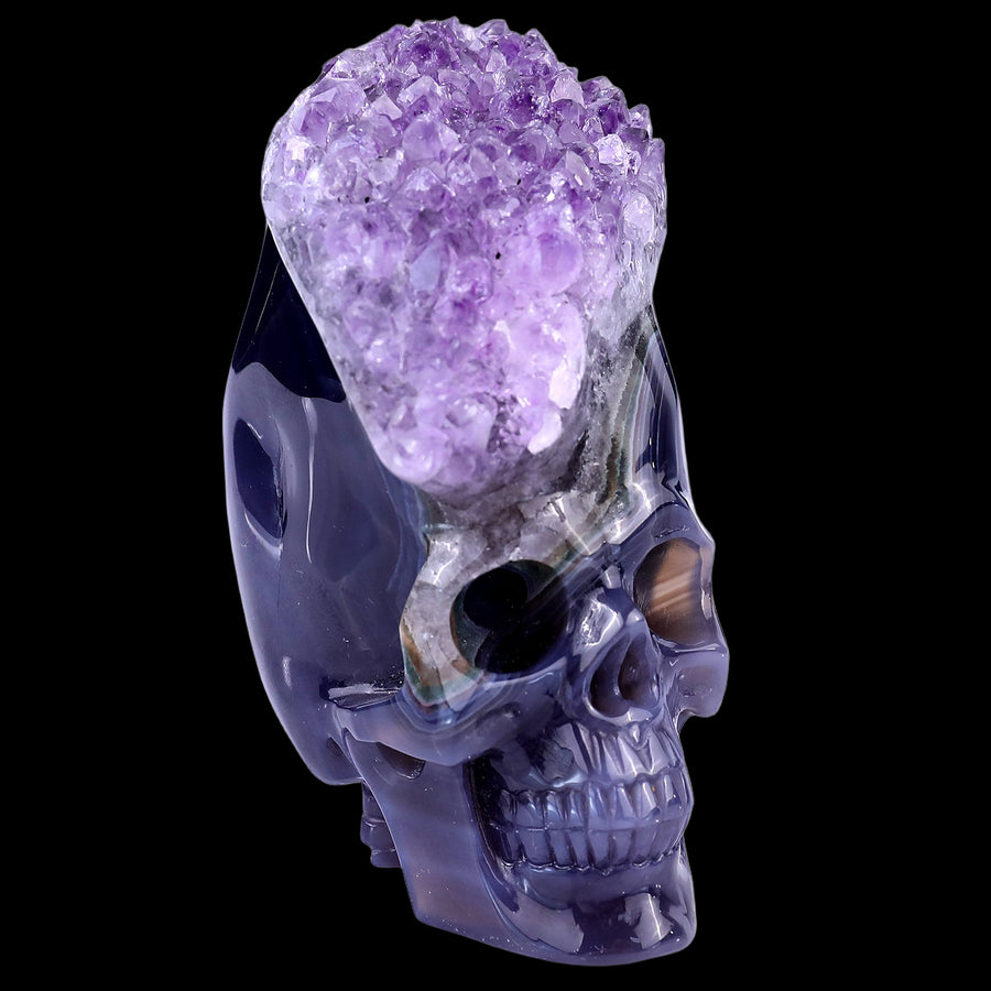 4.1" Amethyst Druse Agate Hand Carved Skull