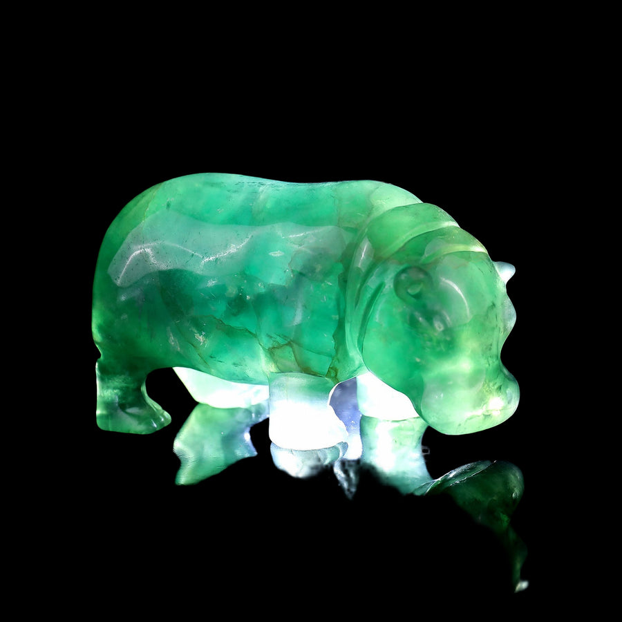 4.1" Green Fluorite Hand Carved Crystal Hippo