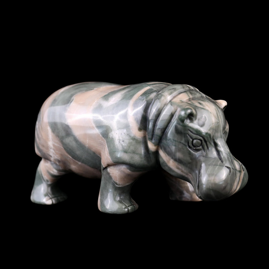 4.1" Nine Dragon Jade Hand Carved Crystal Hippo | No.076