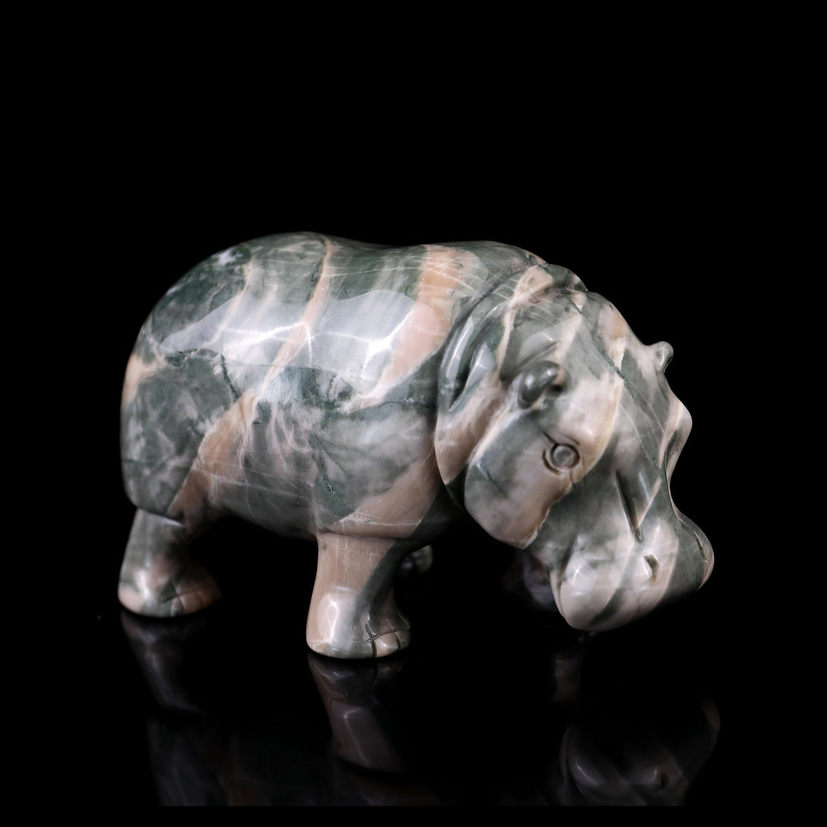 4.1" Nine Dragon Jade Hand Carved Crystal Hippo | No.079