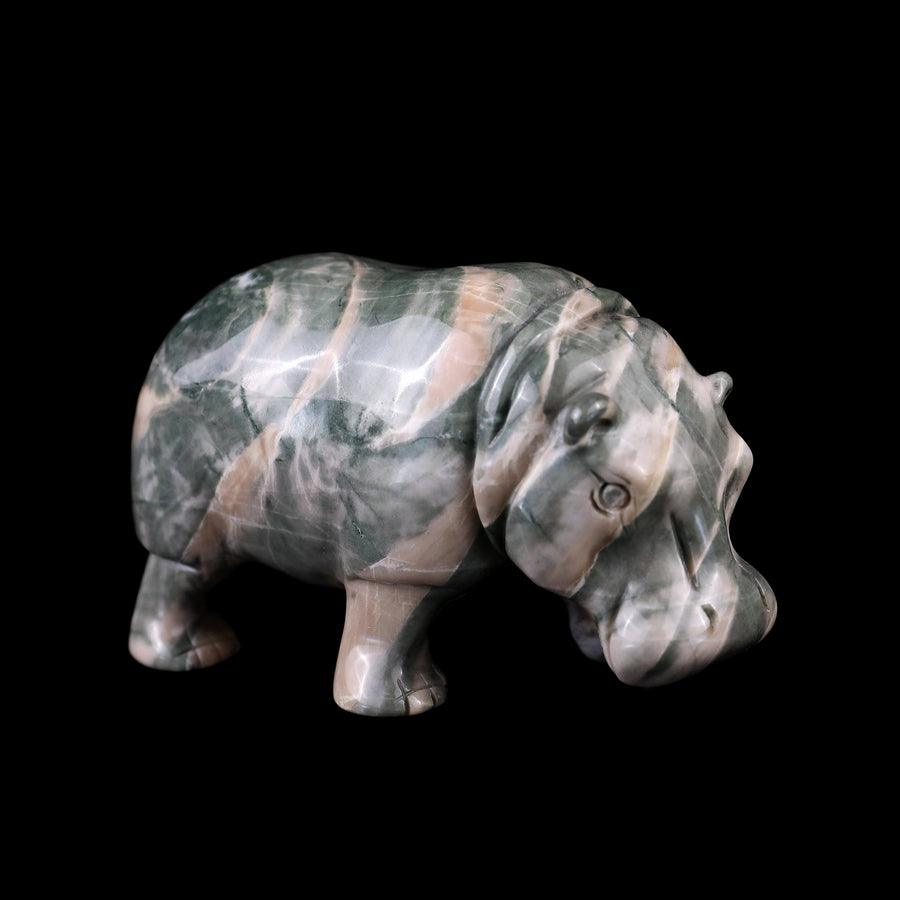 4.1" Nine Dragon Jade Hand Carved Crystal Hippo | No.079