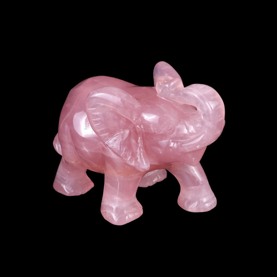 4.1" Rose Quartz Hand Carved Crystal Elephant