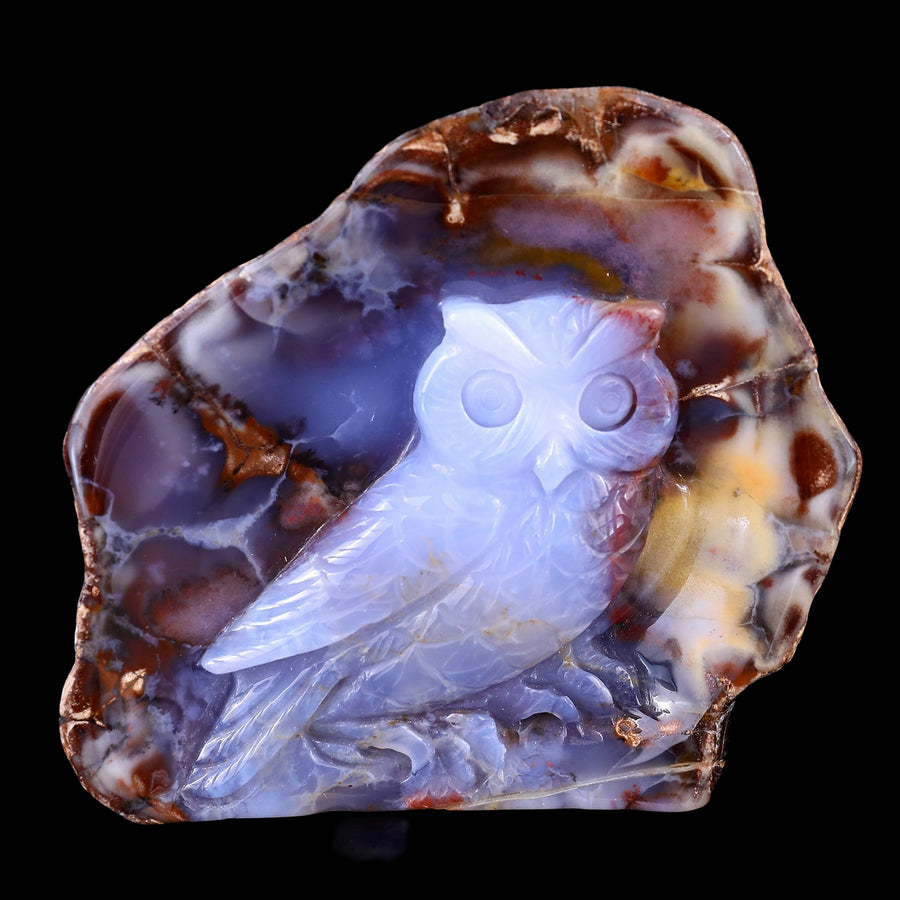 4.2" Blue Chalcedony Hand Carved Crystal Owl