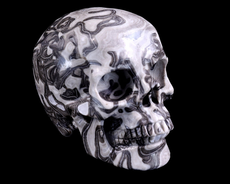 4.5" Black Crazy Agate Hand Carved Realistic Skull