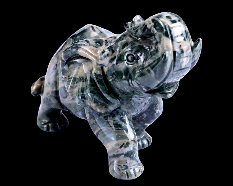 4.1" Nine Dragon Jade Hand Carved Crystal Elephant
