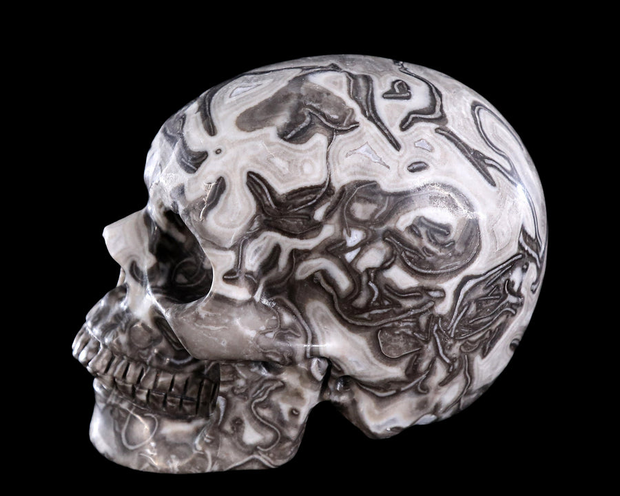 4.4" Black Crazy Agate Hand Carved Crystal Skull