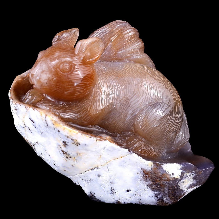 4.5" Chalcedony Hand Carved Crystal Squirrel