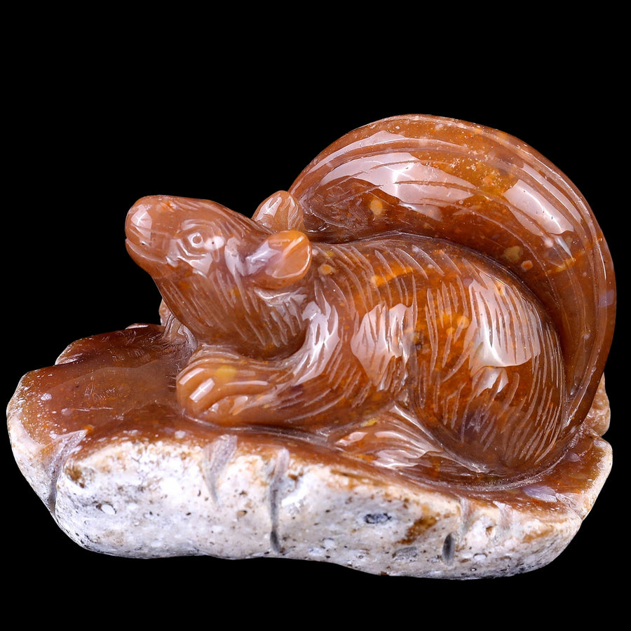 4.7" Chalcedony Hand Carved Crystal Squirrel