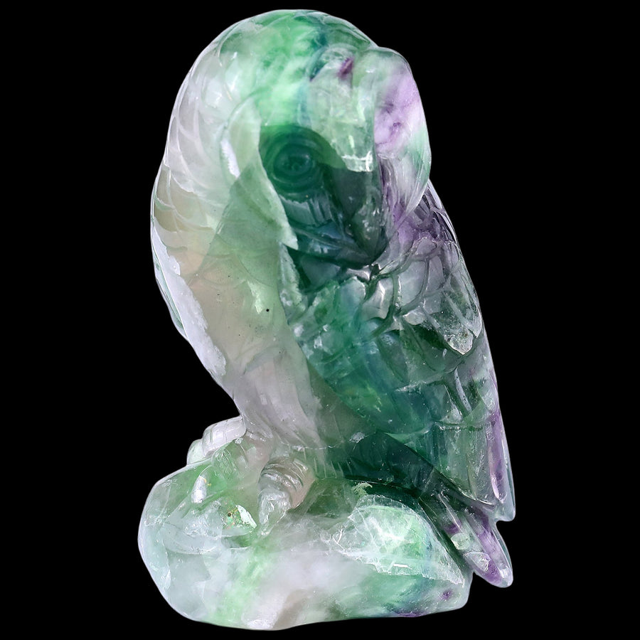 4.7" Rainbow Fluorite Hand Carved Crystal Parrot